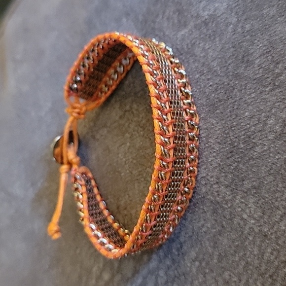 HANDMADE Orange Macrame Chain Bracelet - Picture 3 of 6